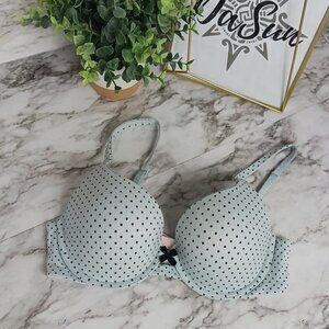 Victoria's Secret Body By Victoria Perfect Shape Bra Blue Black Polka Dot 32D